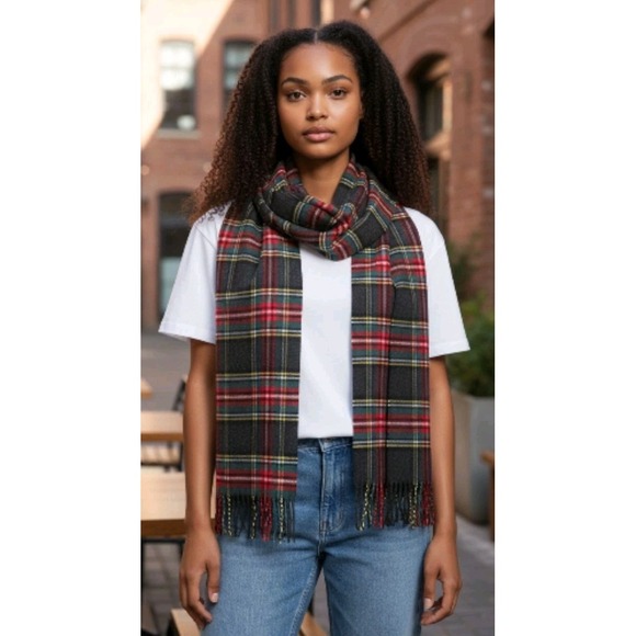 Bogner VTG Y2K Cashmere Tartan Plaid Scarf Hand Tailored In Germany Retail $250